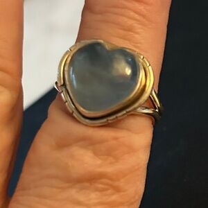 Artisan BOHO jadeite icy blue Silver and Gold-Toned Heart Ring adjustable size